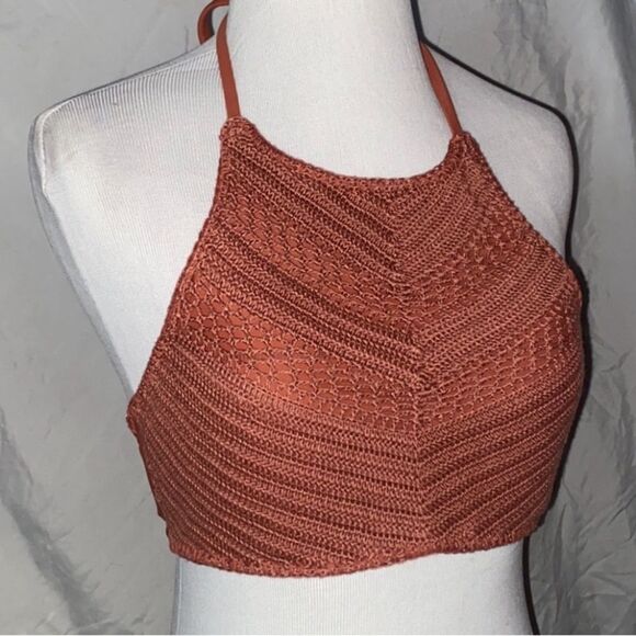 Xhilaration, Copper/Rust Knit, Strappy, Halter Style, Bikini Top - Picture 8 of 15